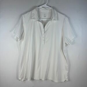 J.Jill Fit White Progress Polo Shirt Womens XL Pima Cotton Spandex Short Sleeve